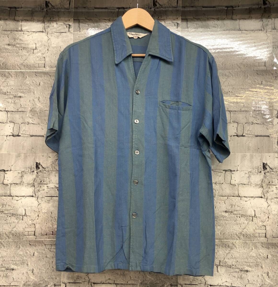 60s Sportsman レーヨンシャツ 半袖シャツ 襟芯入り vintage ブルー系 