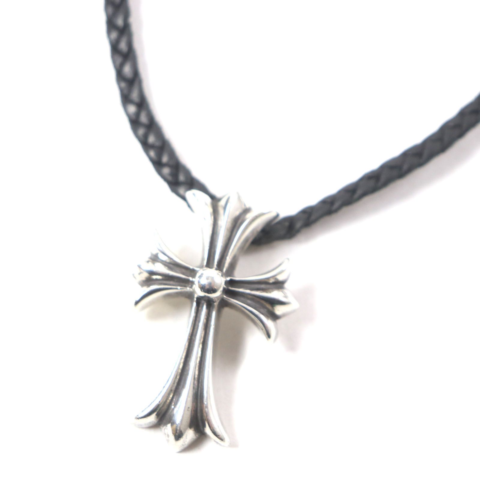 CHROME HEARTS クロムハーツ スモールCHクロス レザーブレイド Wボロチップ ネックレス SV925 シルバー ブラック 総重量37.1g メンズ