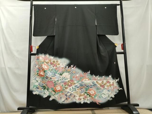 平和屋着物○上質な小紋 雪輪花文 暈し染め 正絹 逸品 AABA0789ck