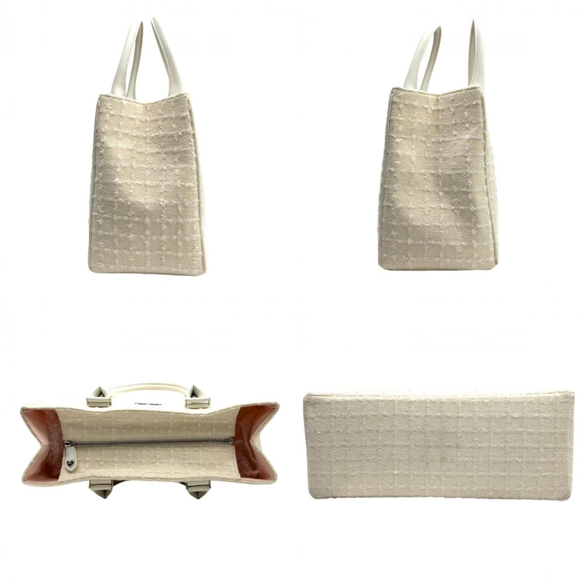 Samantha Vega サマンサベガ ハンドバッグ トートバッグ ワンショルダー 自立可 A4収納可 ツイード キャンバス レザー ホワイト アイボリー系 レディース フェミニン エレガント 上品 通勤通学 人気モデル クリーニング済み s33 WWW_OLIVIERBERNSTEIN_COM