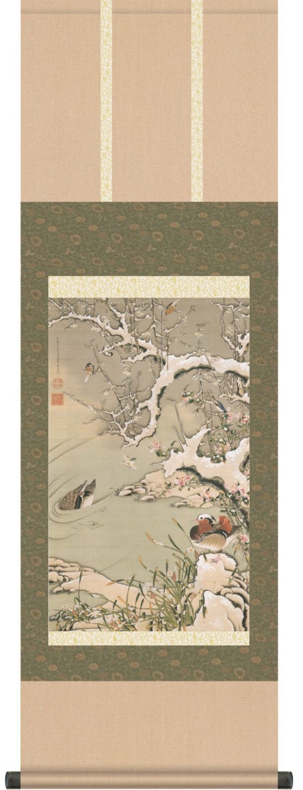 伊藤若冲 尺三掛軸 雪中遊禽図 注文 干支 掛軸 動植綵絵