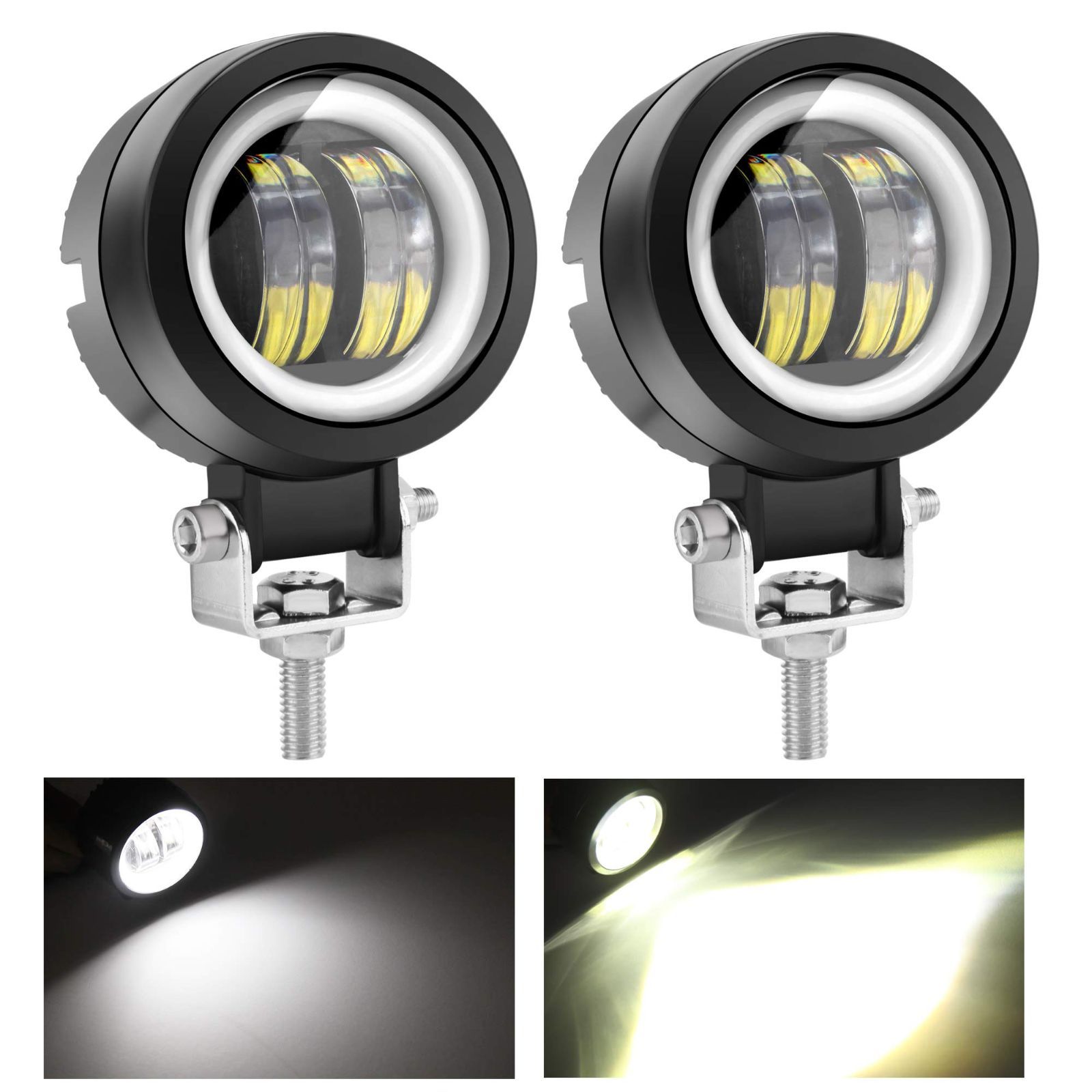 【新着商品】KAWELL 40W フォグランプ led バイク フォグランプ 丸型フォグ イカリング 作業灯 デイライト付き バイク ヘッドライト 12v ledライト led バイク ライト ワークライト デイライト バイ