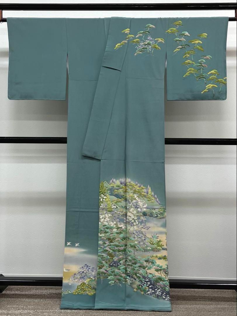 作家物 落款入 手描き友禅 訪問着 鳥 木々 叩き染 正絹 躾糸付き X234 松本健一 京友禅 手描き 落款入 訪問着 鳥 正絹 躾糸付き - メルカリ