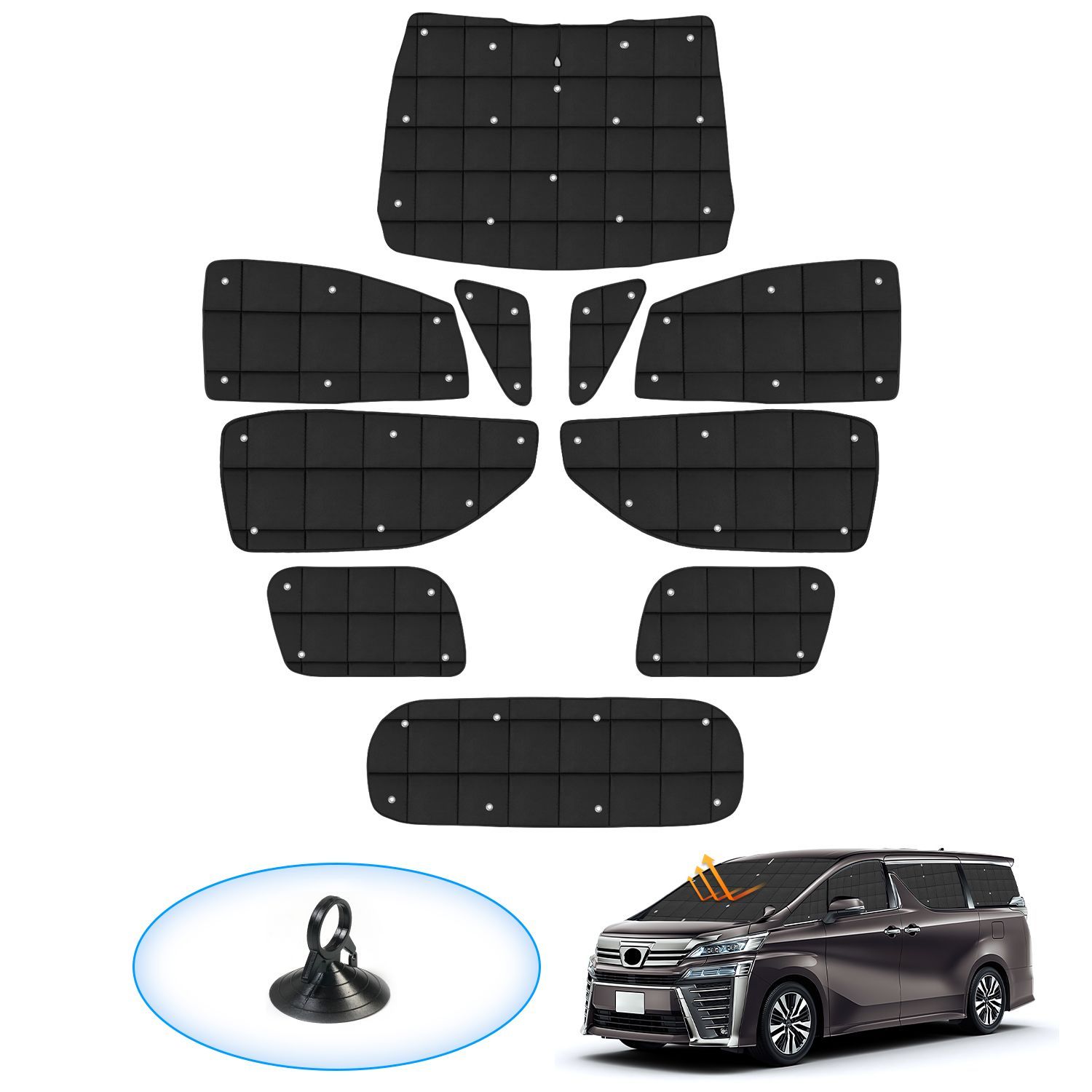 サンシェード 全窓用 10pcsセット 日よけ 車中泊 盗難防止 プライバシー保護に！◆ハイエース 200系 スーパーロング ワイドボディ 送料無料トヨタ 新型ヴォクシー ノア 90系 サンシェード 全窓セット