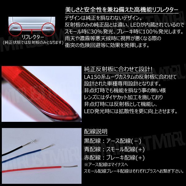 LEDリフレクター 18連仕様 ムーヴ カスタム LA150 レッド Aタイプ