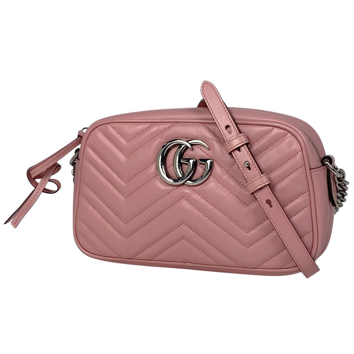 グッチ GUCCI GGマーモント チェーン ショルダーバッグ ダブルG 斜め掛け ショルダーバッグ レザー ピンク 447632 レディース