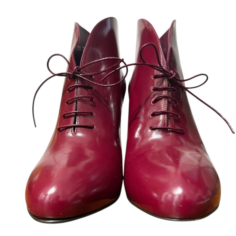 GUCCI グッチ レースアップ ショートブーツ ブーティ サイズ37 1 2 24.5 cm ボルドー レディース 古着