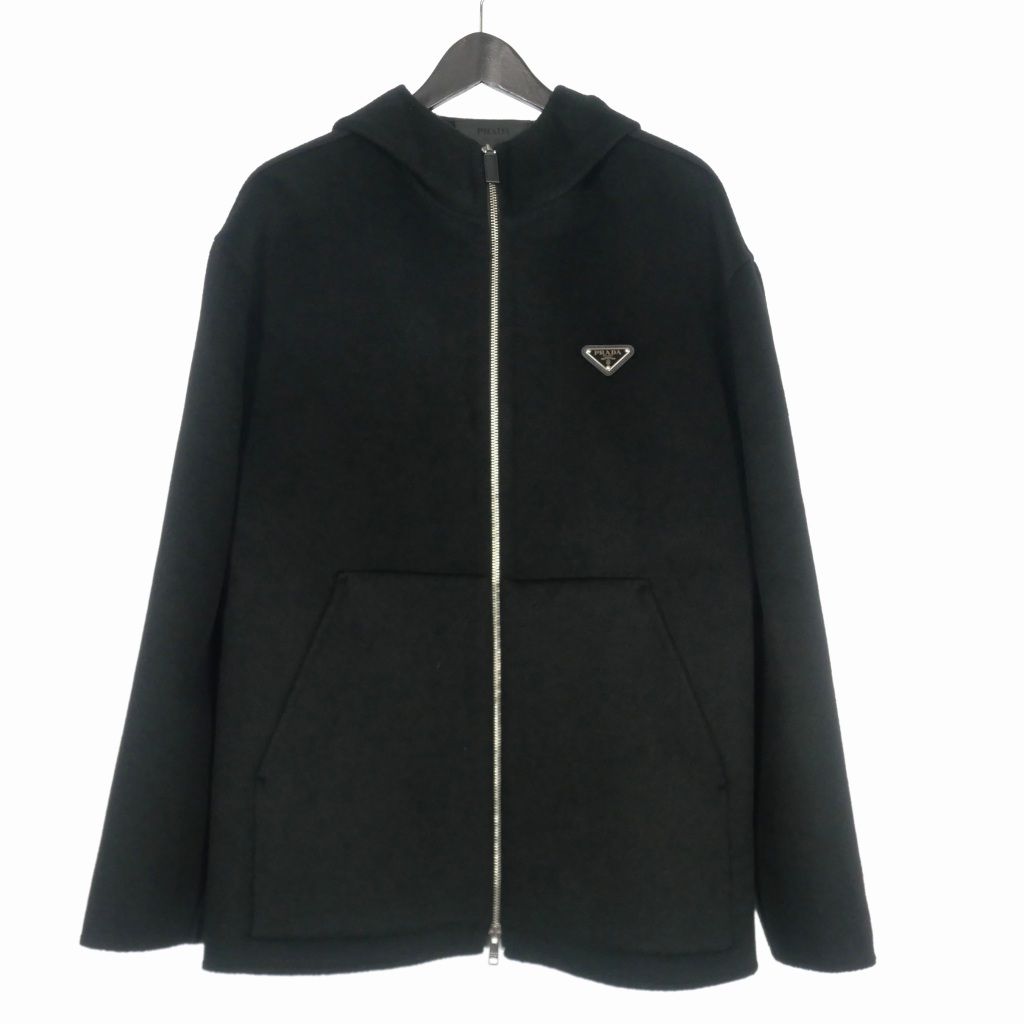 プラダ PRADA 22AW カシミヤ フーディー ジップアップパーカー トライアングルロゴ 長袖 XS ブラック 黒 SGC050 国内正規