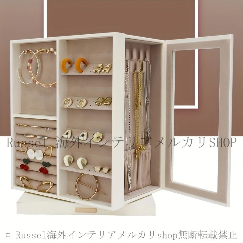 ジュエリーボックス モダン シンプル 360度 回転式 大容量 5段 引き出し おしゃれ かわいい アクセサリー ボックス ホワイト 白 持ち運び 収納 4 7
