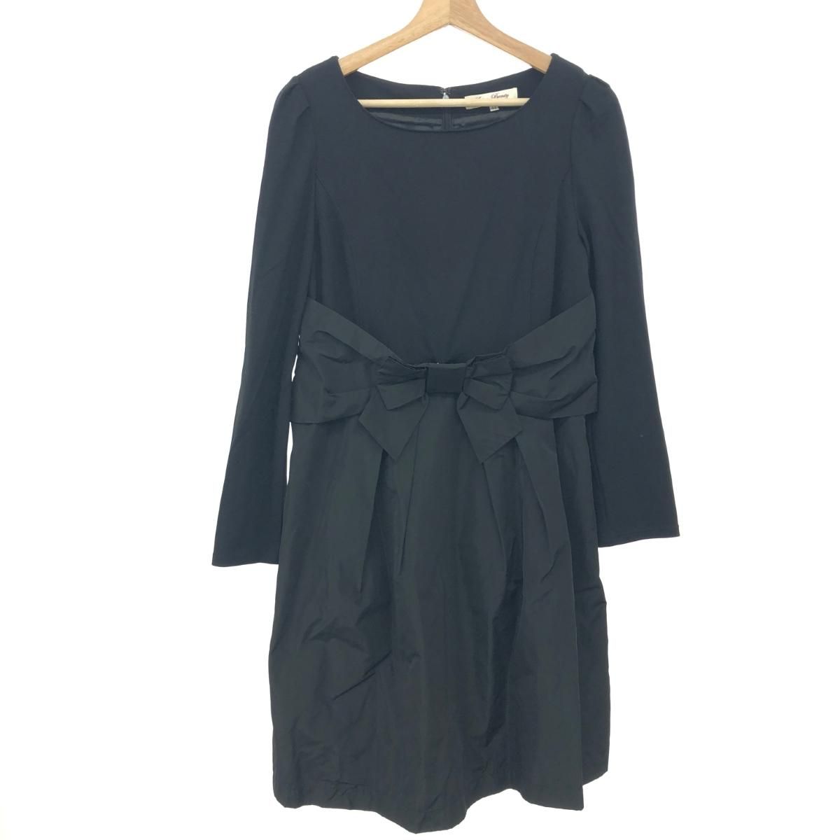 新品　Super Beauty ワンピース　リボン　紺 良好 Super Beauty スーパービューティー 長袖リボンデザイン