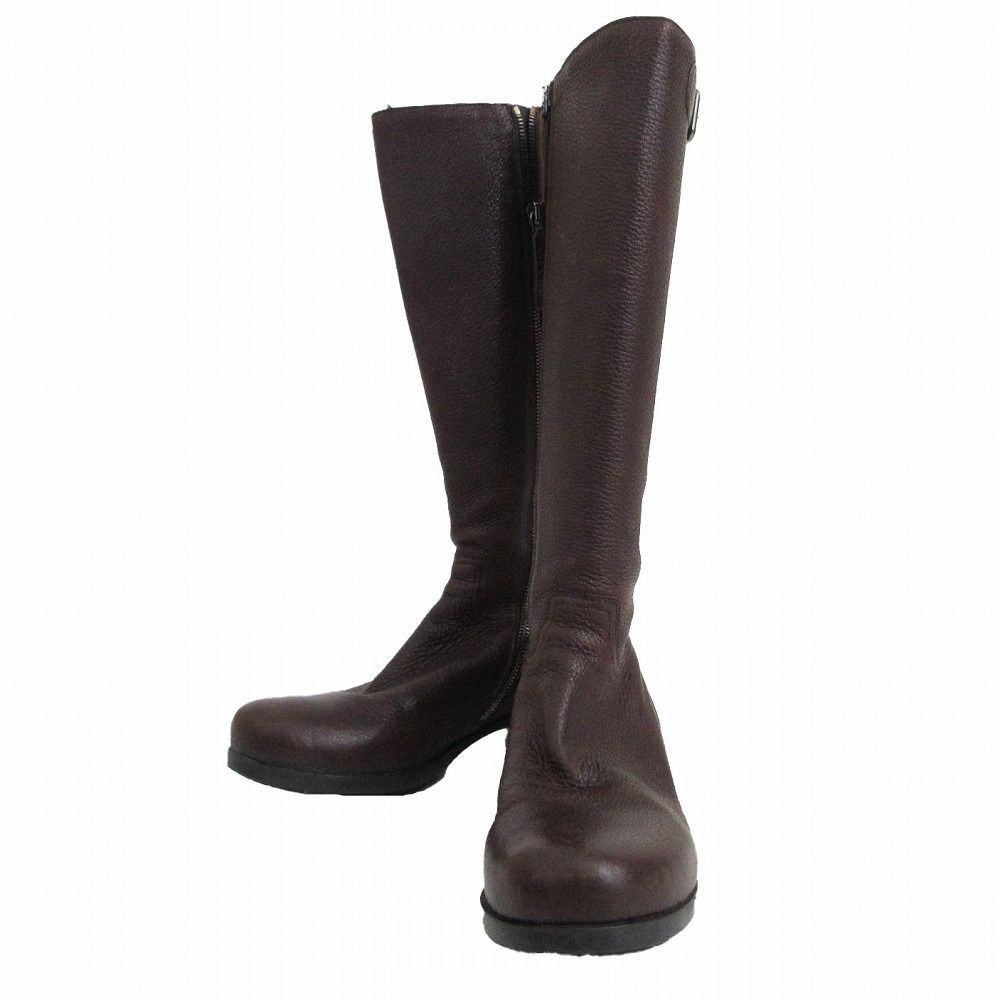 PRADA プラダ ロゴ入り レザー ロングブーツ サイドジップ ダーク