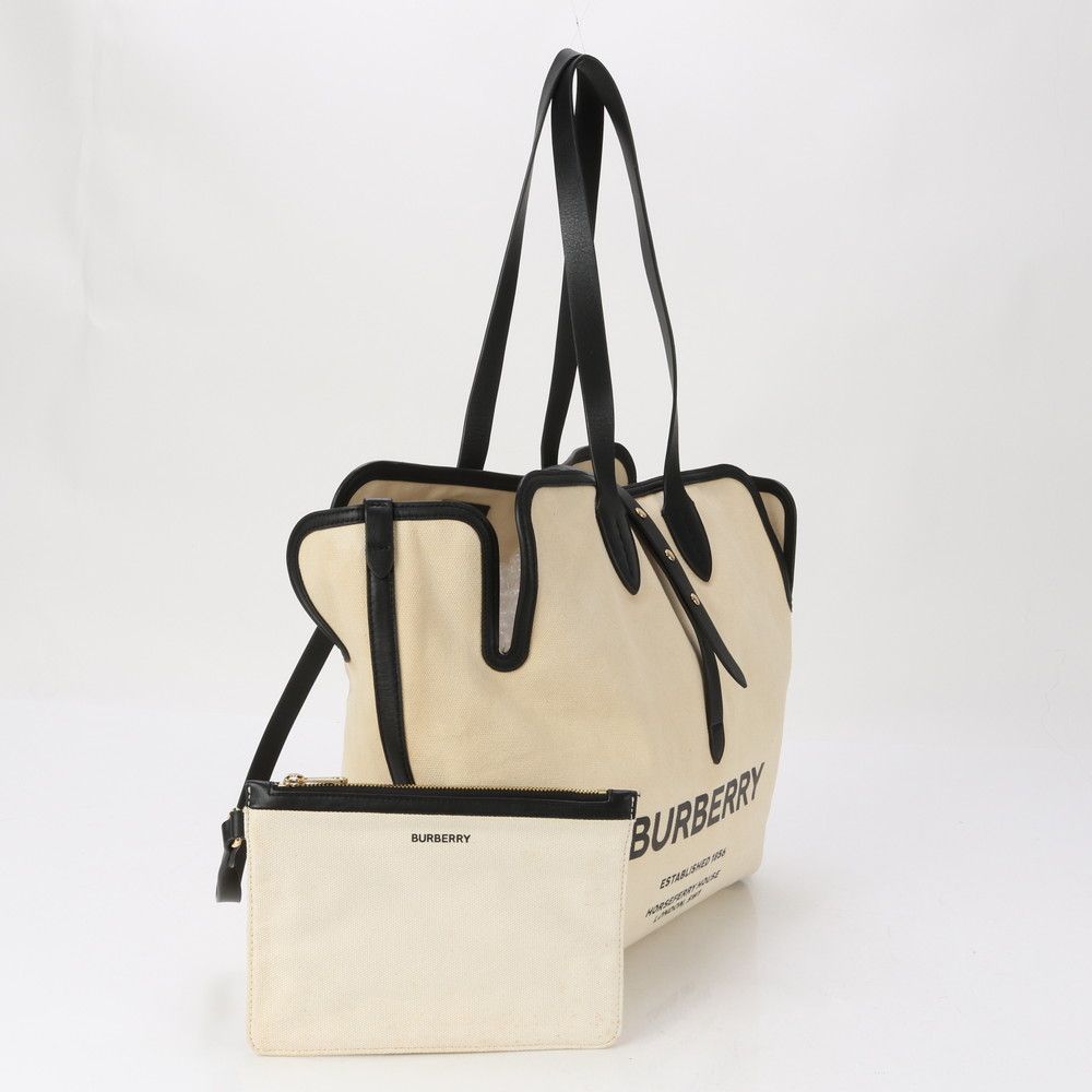 極美品 バーバリー ポーチ付 ソフトベルト レザー キャンバス トート 