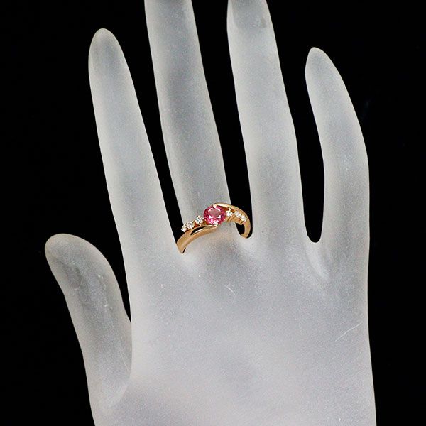 K18PG ピンクスピネル ダイヤモンド リング 0.68ct 0.15ct ネオン  