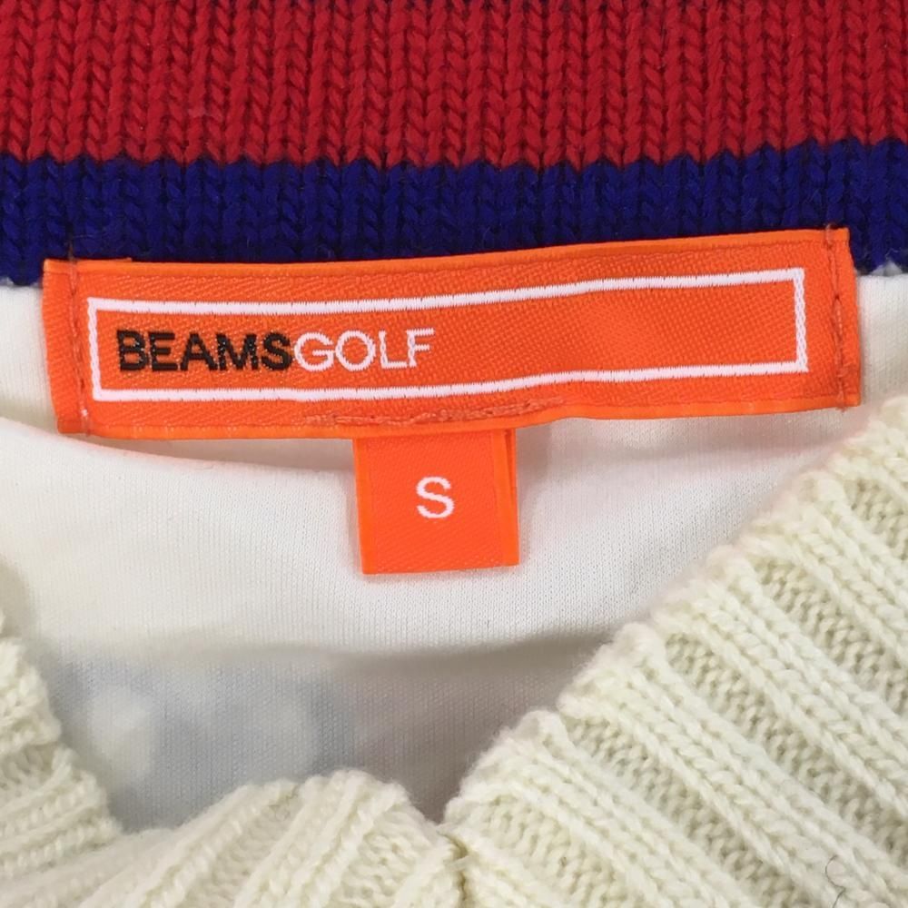 寂しさを和らげる 超 ビームスゴルフ セーター 白×レッド ケーブル編み ウール混 裏地付 レディース S ゴルフウェア BEAMS GOLF
