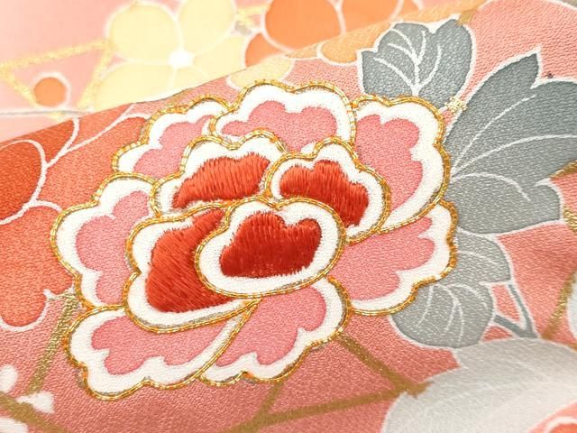 平和屋本店□極上 創業460年・千總 振袖 駒刺繍 枝花文 暈し染め