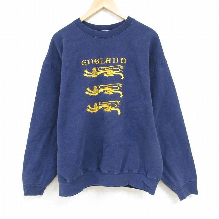 XL/古着 フルーツオブザルーム 長袖 スウェット メンズ 90s イングランド 大きいサイズ クルーネック 紺 ネイビー spe 24aug22 中古 スエッ