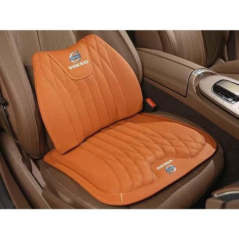 ◆ボルボ VOLVO◆オレンジ◆シートクッション 車用 シートカバー ナッパ レザー 腰当て 滑り止め 弾性 座布団1点 腰クッション1点 aace qtm