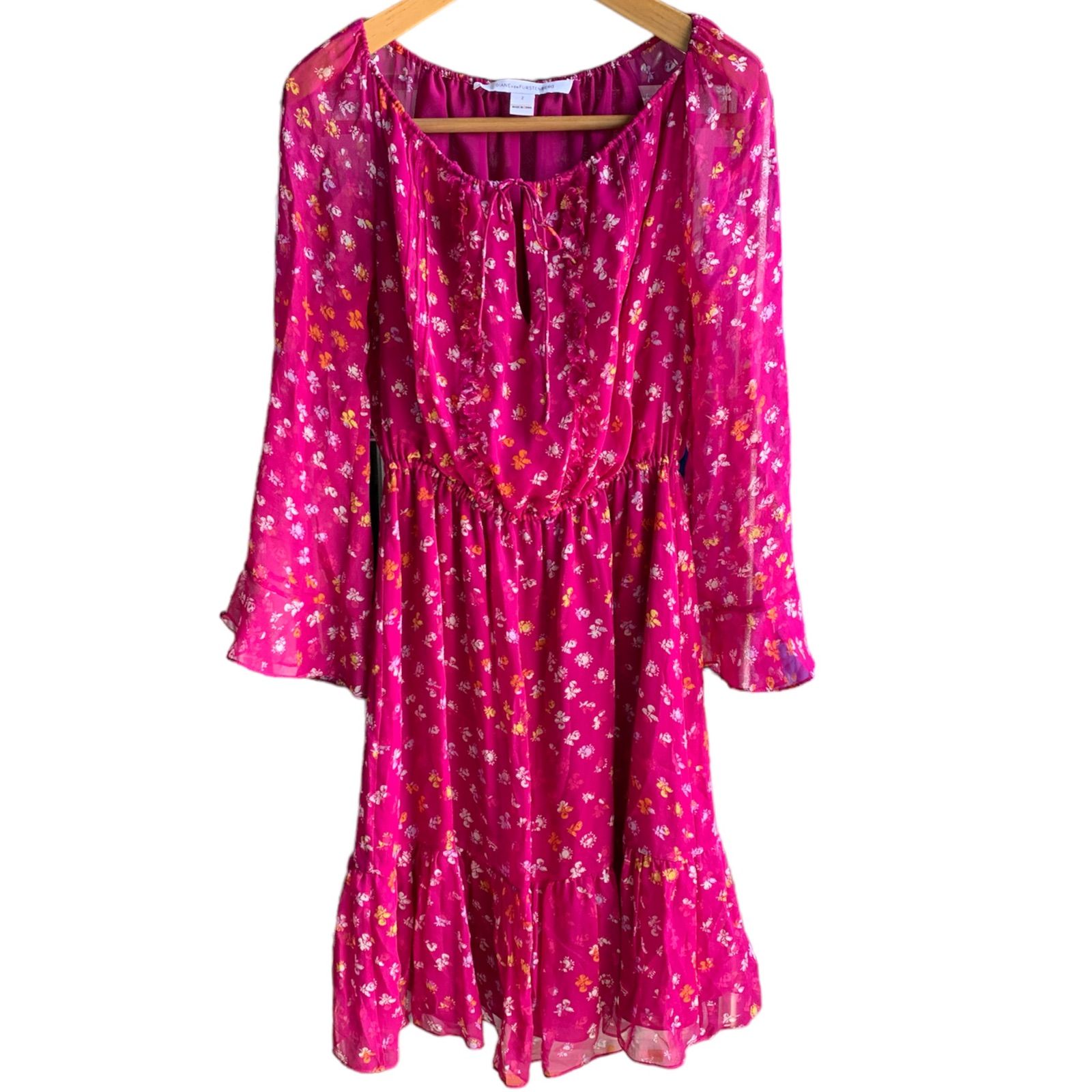 美品 DIANE von FURSTENBERG ワンピース ひざ丈 シルク 紺 ハート