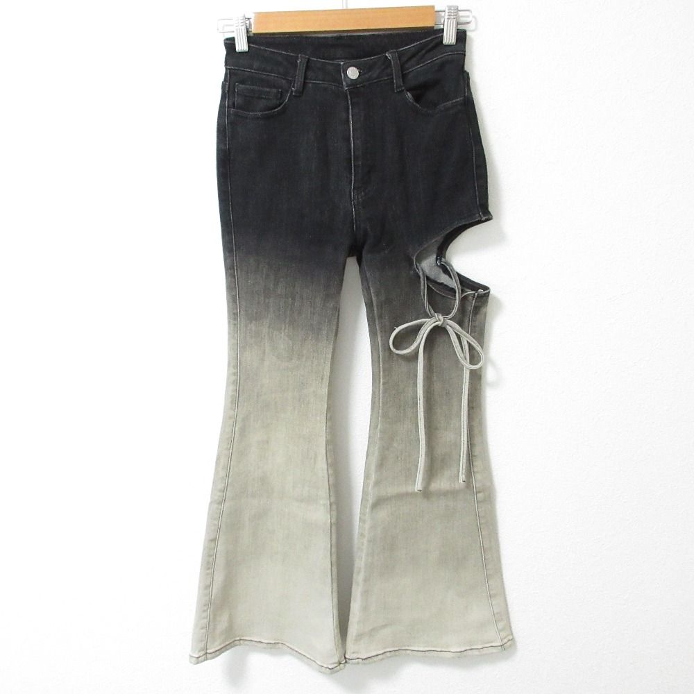 25SS EATME イートミー 益若つばさ サイドカットアウトデニムフ パンツ ストレッチ ジーンズ 342522400101 S ブラック レディース 古着