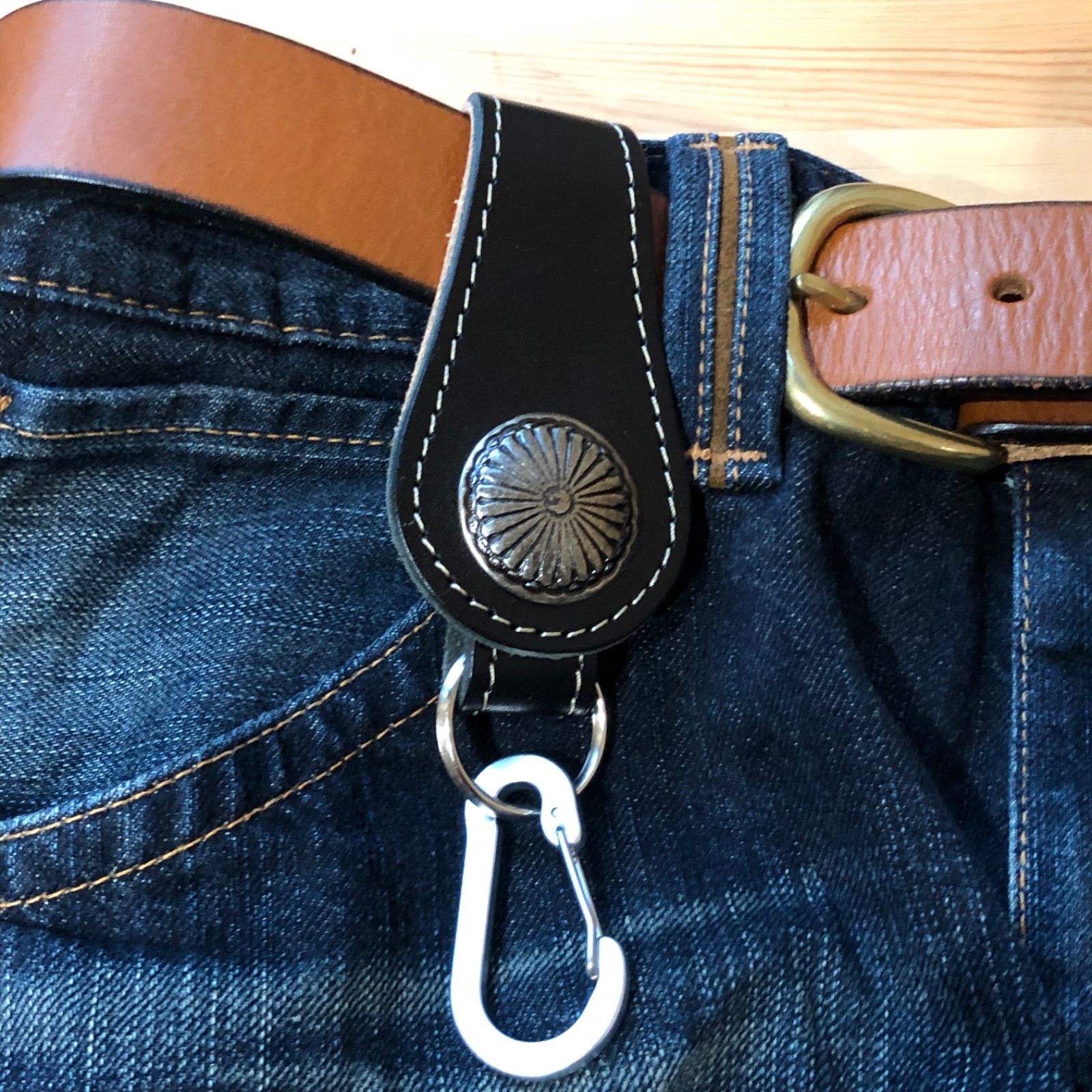 ベルトループ・コンチョ カラビナ付き 栃木レザー 本革 ストラップ