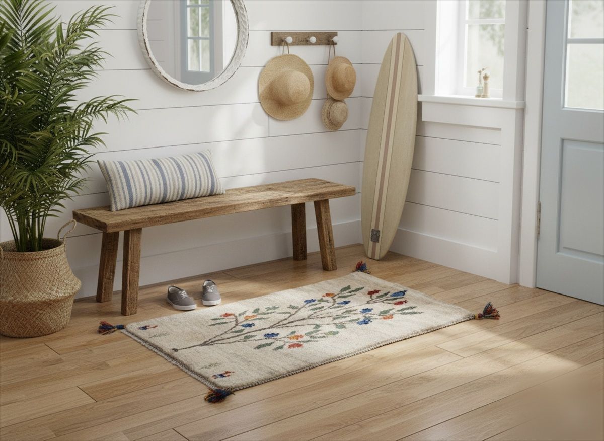 ペルシャ ギャッベ 玄関マット 90x60cm ナチュラル RJ14701G