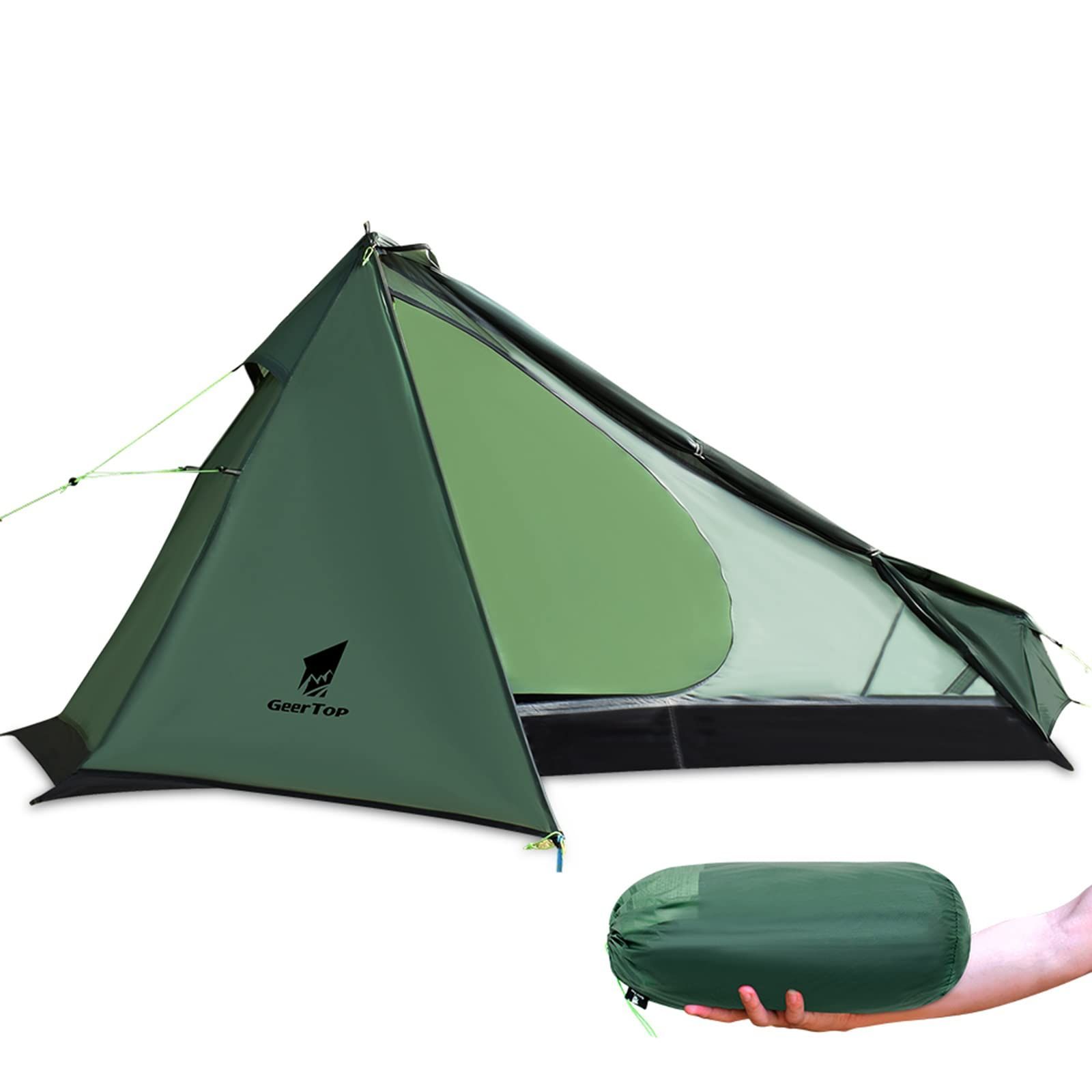 Size 右開きドア GEERTOP テント 1人用 ソロテント ワンポールテント 900g コンパクト 設営簡単 登山 5000mm防水 ツーリング バックパッキング ハイキング 釣り テントを支えるトレッキングポールを含まれていません