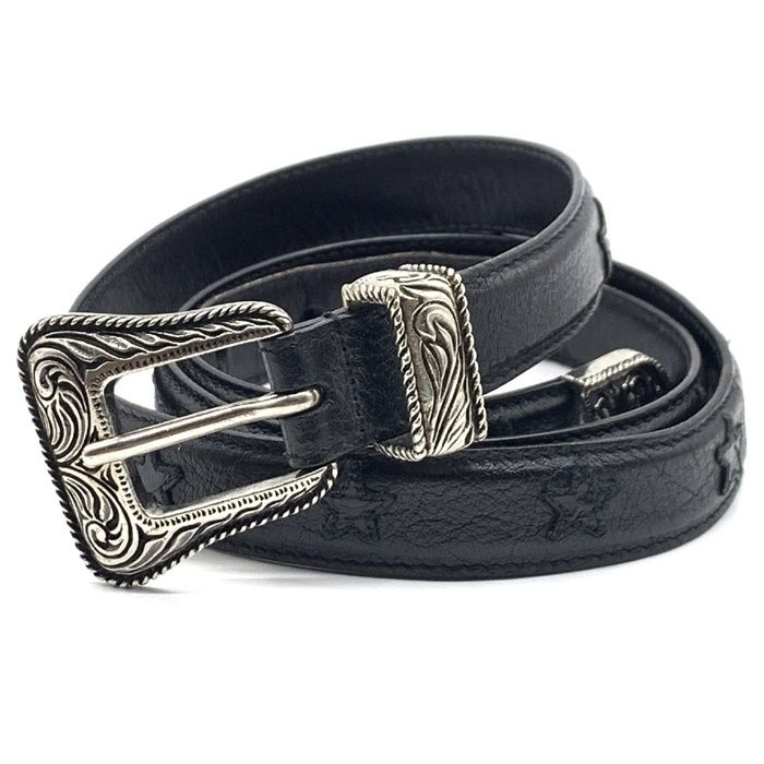 【極美品】サンローラン ナロー ベルト シルバー ブラック レザー イタリア製 SAINT LAURENT PARIS サンローランパリ ウエスタンバックル