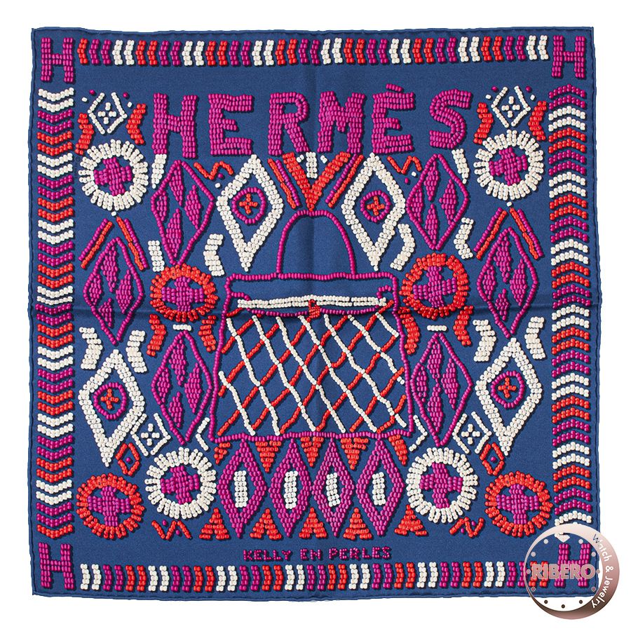 HERMES エルメス ガヴロッシュKelly en Perles ケリーアンペルル 真珠でできているケリー 892552S 02 スカーフ カレ45  ネイビー マルチカラー【中古】 - メルカリ