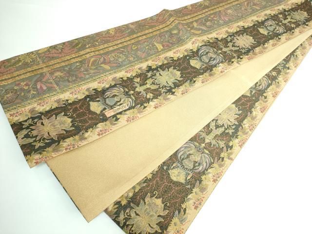 平和屋本店□極上 前田仁仙 仁仙更紗 全通柄袋帯 更紗花文 金通し地