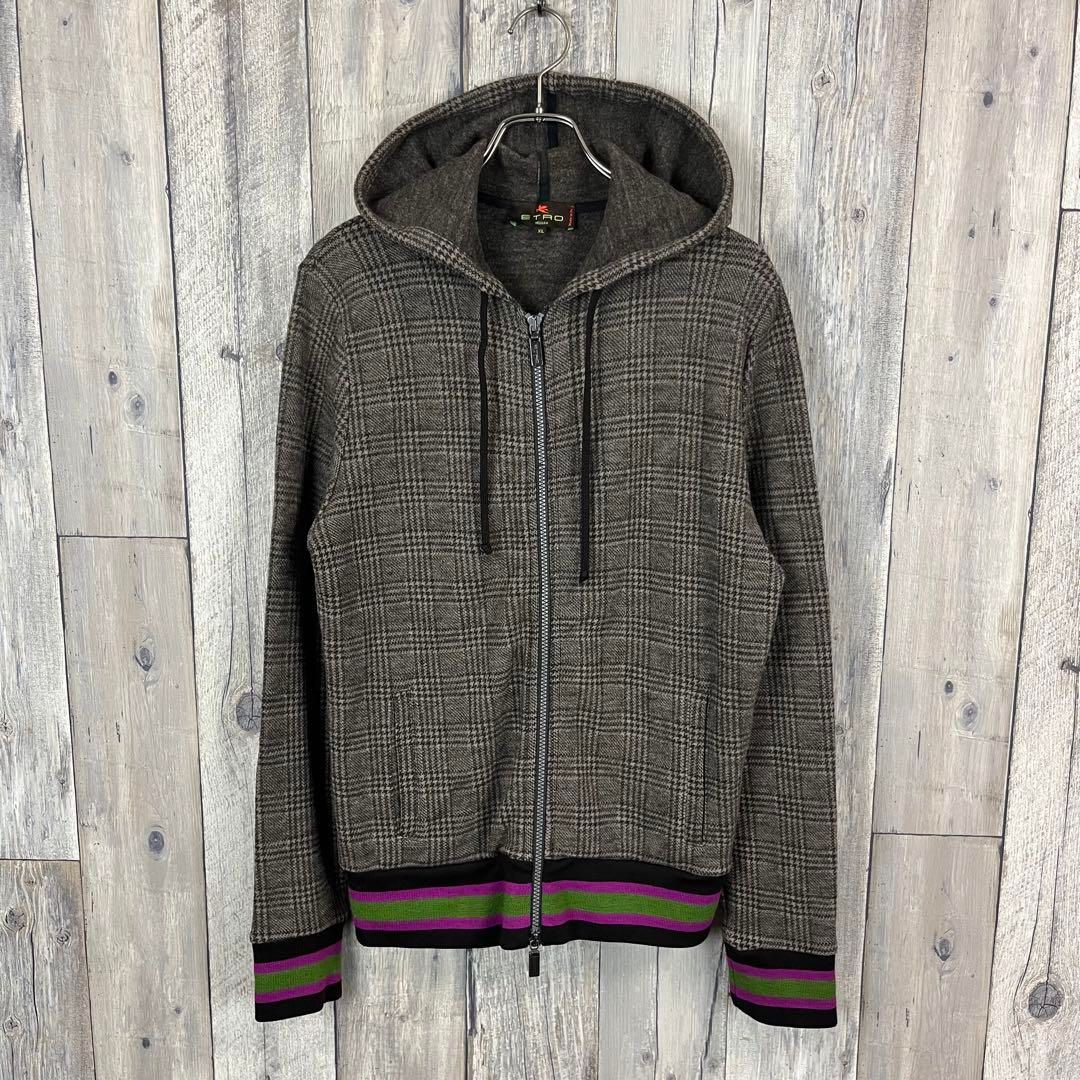 ETRO エトロ イタリア製 チェック ウール ジップ パーカー XL