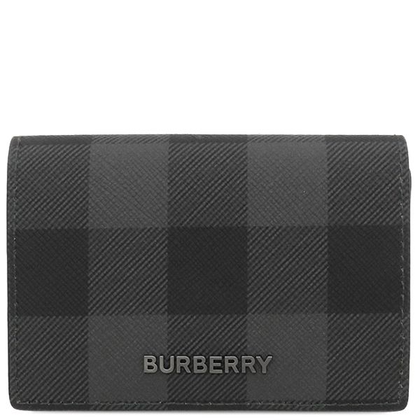 バーバリー BURBERRY 三つ折り財布 チェック ウォレット スムースレザー ブラック×グレー ガンメタル金具 黒 コンパクト 新品 未使用  8062606 【保存袋】【中古】