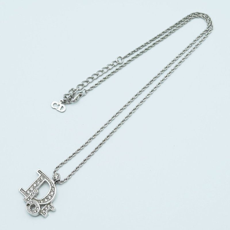 【美品】ディオール CDロゴ ネックレス ラインストーン シルバー Christian Dior クリスチャンディオール ラインストーン