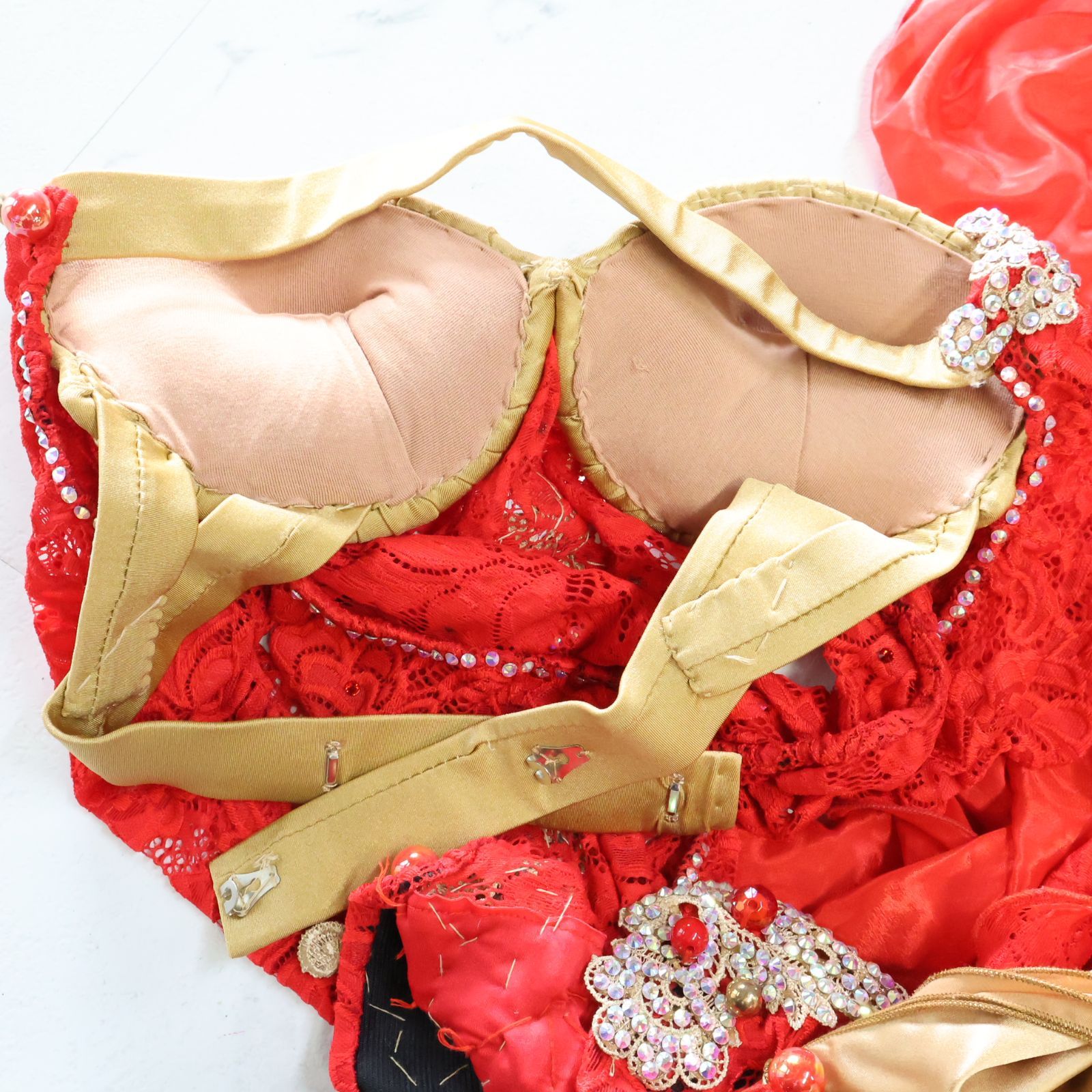 ベリーダンス用 オリエンタル衣装】レッド×シルバー POLINA ポリーナ