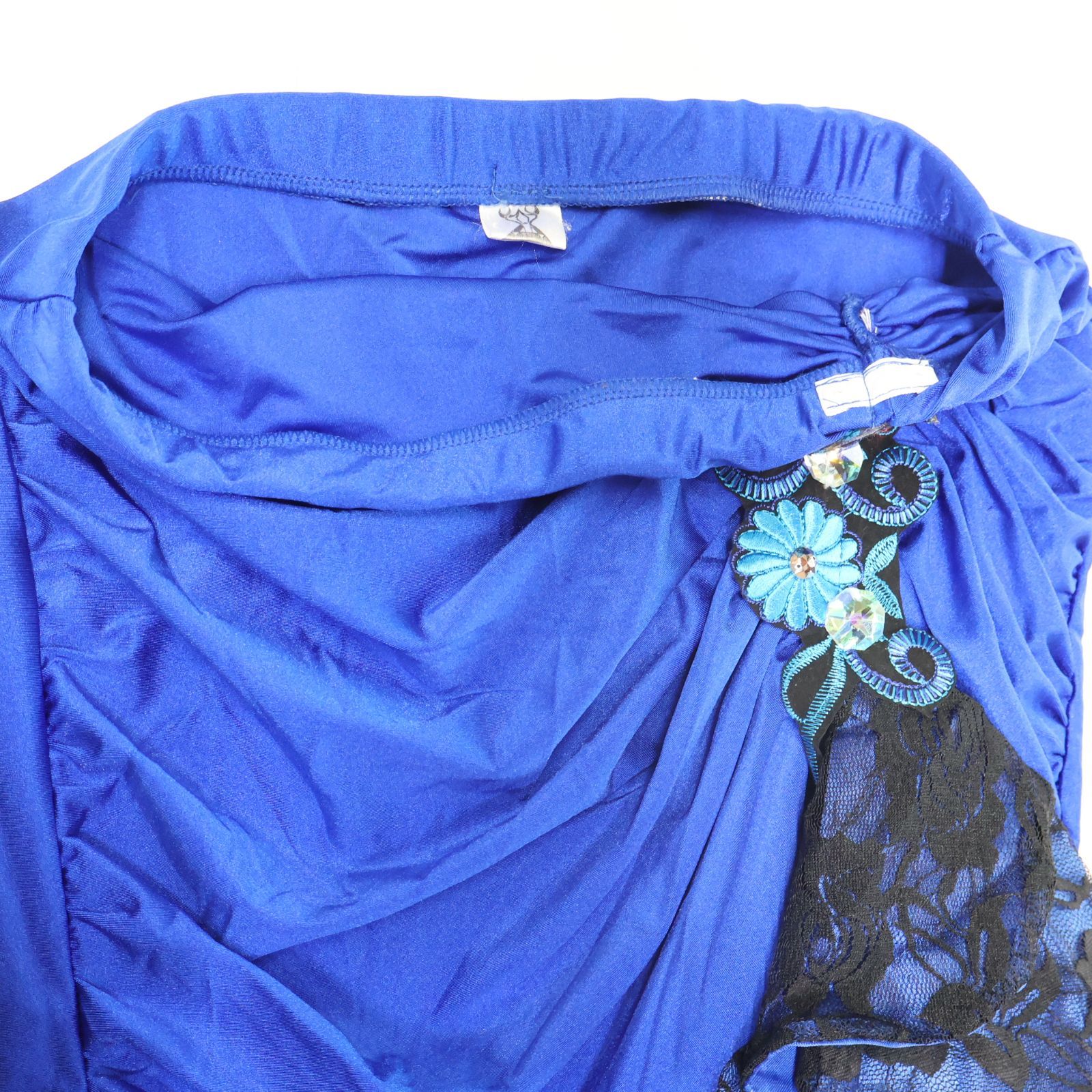 ベリーダンス用 オリエンタル衣装】ブルー ラインストーン 花柄 青