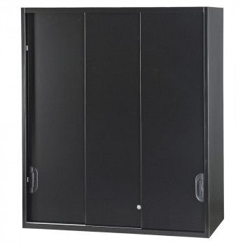 豊國工業 壁面収納庫深型3枚引違い 上置 ブラック HOS-HKS3UX-B CN-10色 ブラック