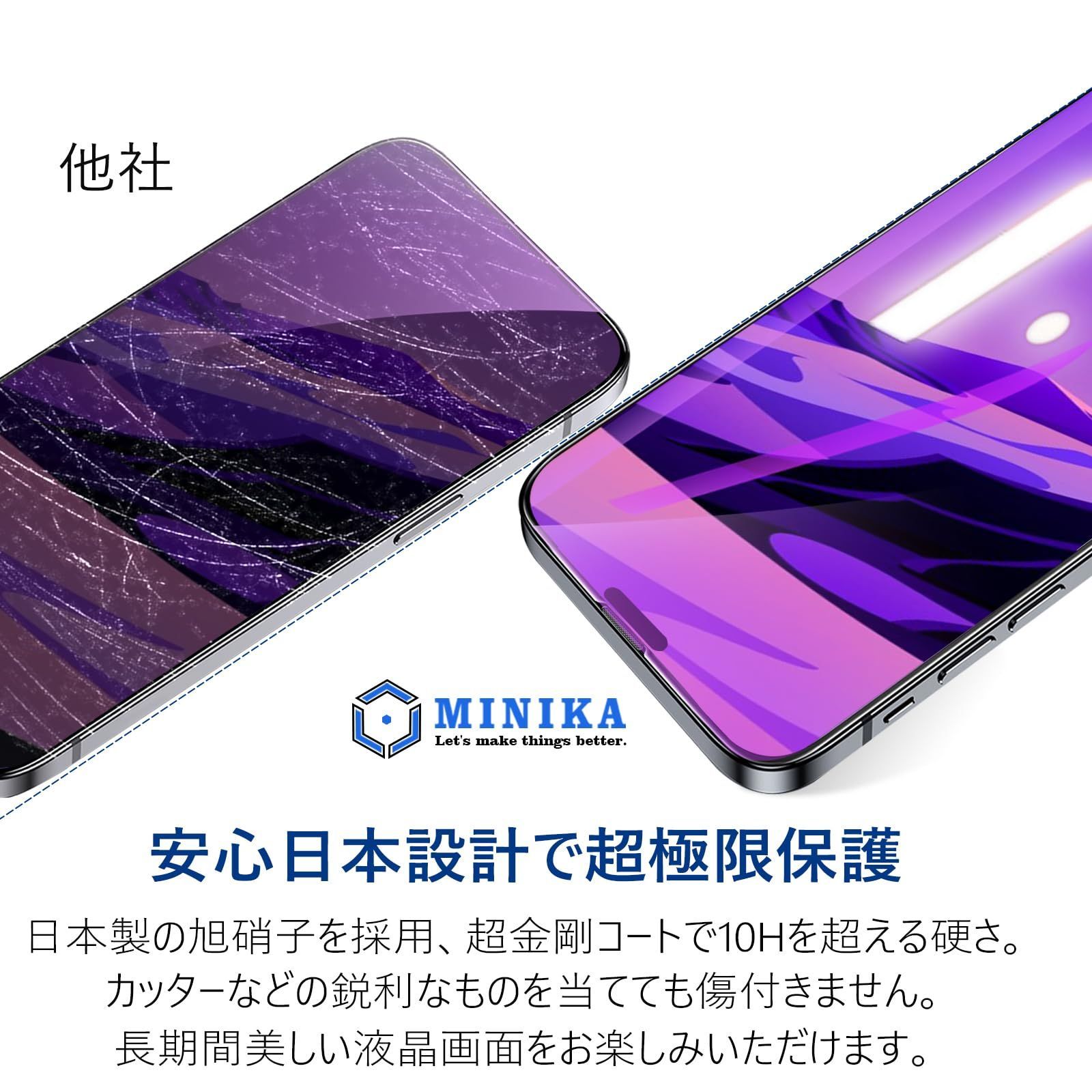 iPhone 14 proMax 用 フィルム2枚　付き　ケース ブルー 2枚セット】iPhone14/14 Pro/14 Plus/14 Pro Max ブルーライト