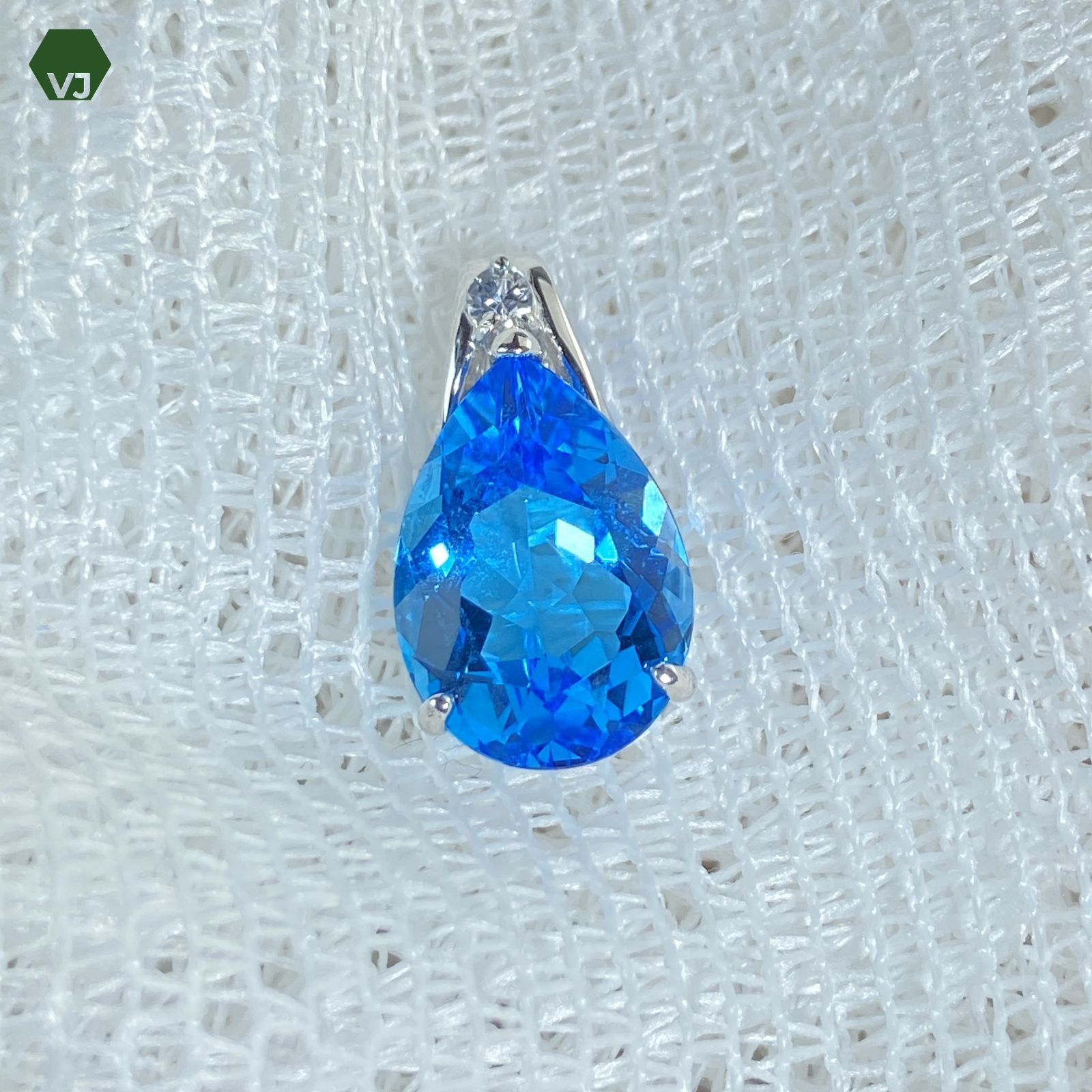 24-16】ブルートパーズ ホワイトサファイア ペンダントトップ 6.17ct 