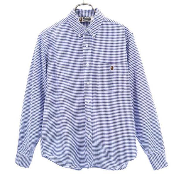 HOT，お買い得 アベイシングエイプ チェック柄 長袖 ボタンダウンシャツ ブルー系 A BATHING APE メンズ 【中古】  【230307】 メール便可 半袖シャツ