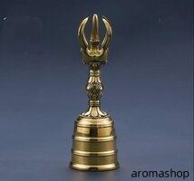 【修縁堂】チベット仏教法器鐘五鈷金剛鈴 真鍮製 密教パワー 密教法具 26cm ◇チベット密教法具 ガンター（金剛鈴）◇五智如来 M