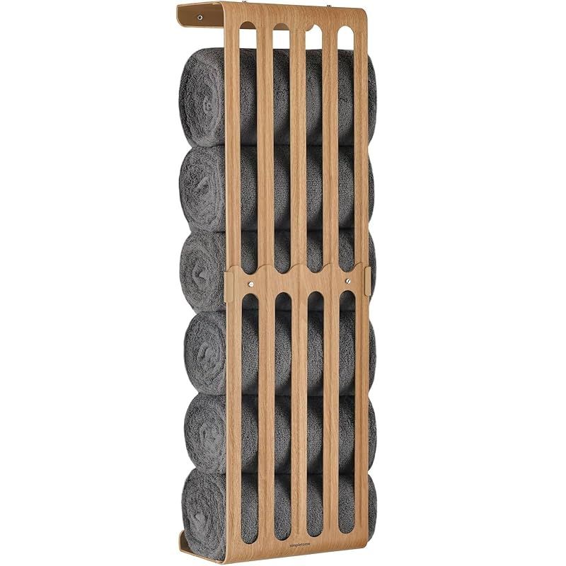 simpletome バスタオル 収納 タオルラック高さ調節 壁掛け式 バスルーム 棚 オーガナイザー カーボンスチール ブナ材 1