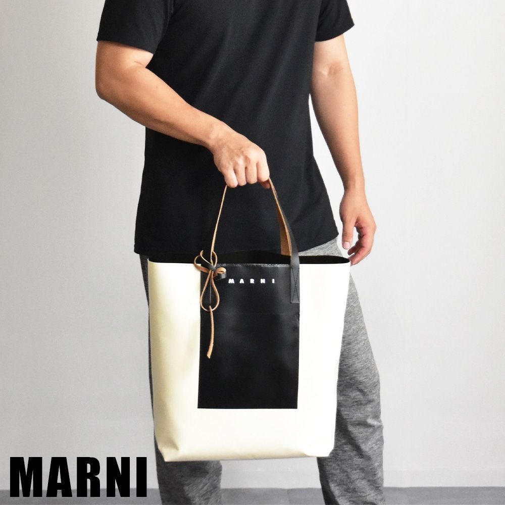 MARNI / マルニ | レザー バイカラー ポケット トートバッグ | ブラック / ホワイト / ブラック | レディース