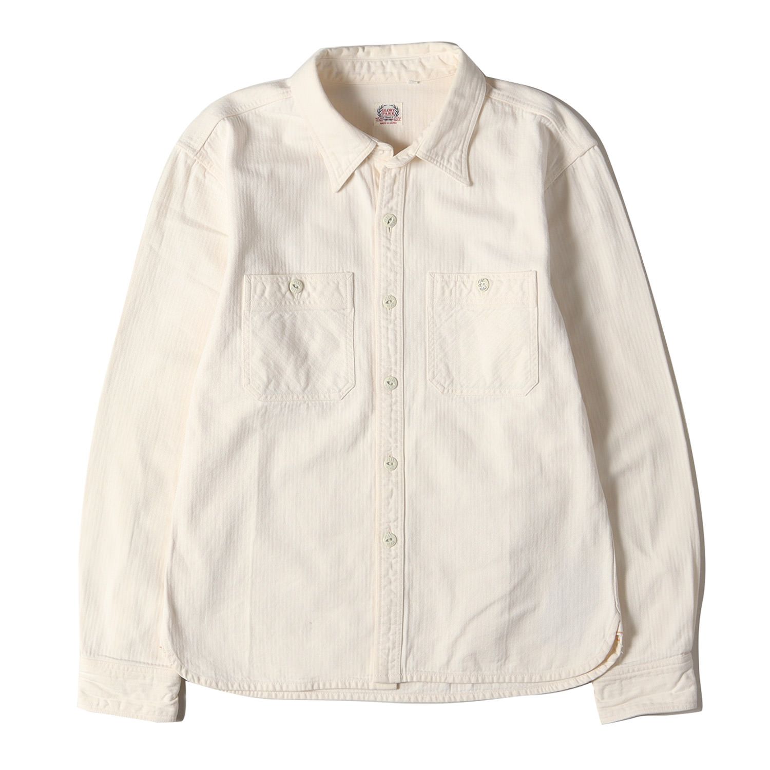FLAT HEAD フラットヘッド シャツ サイズ:40 マチ付き ヘリンボーン ワークシャツ 長袖 GLORY PARK アイボリー 日本製 トップス カジュアルシャツ【メンズ】