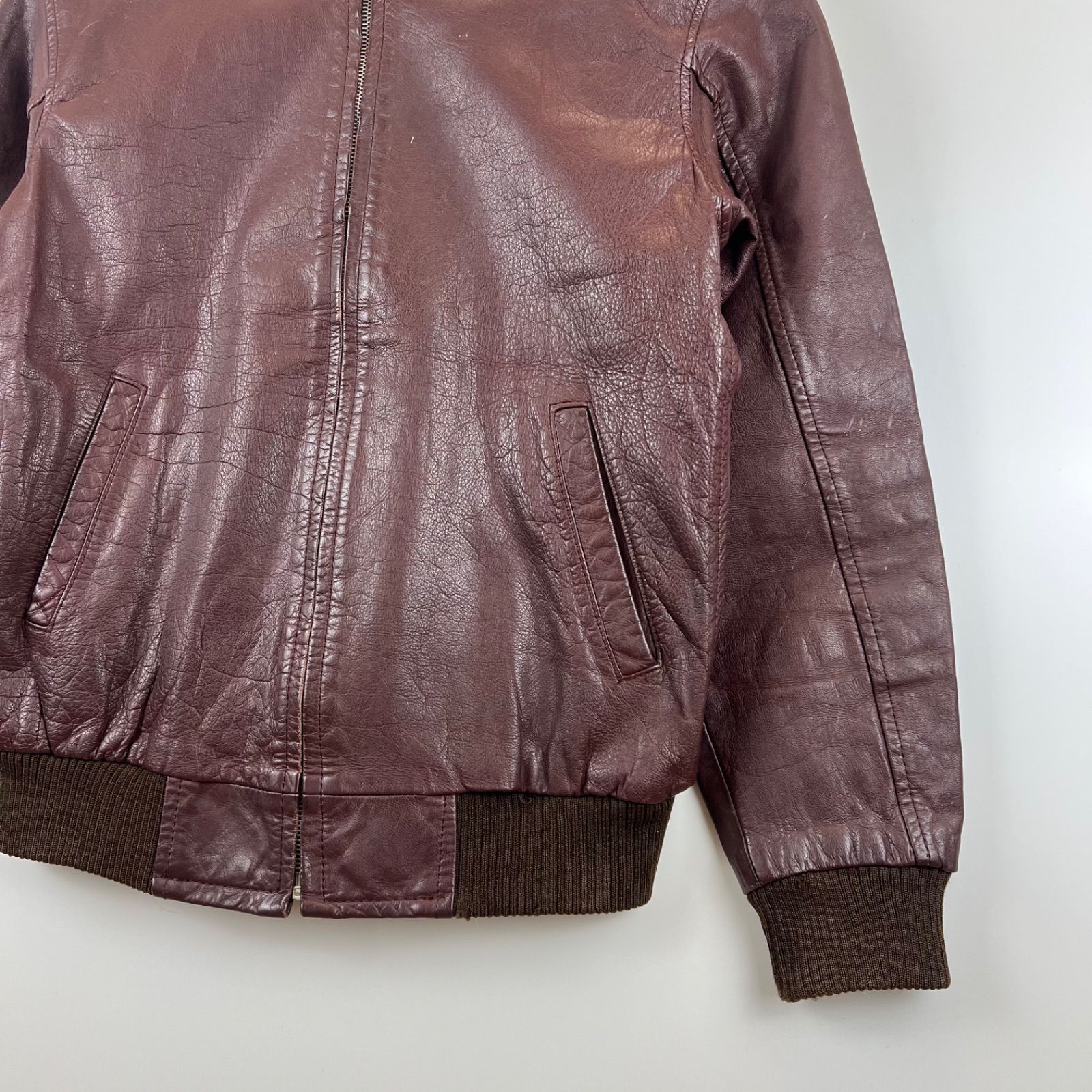 VINTAGE 60s old leather flight jacket L pinlock YKK