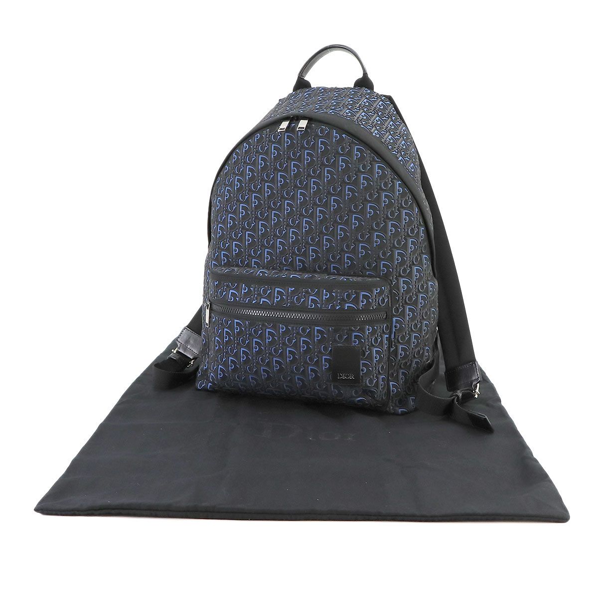 クリスチャン ディオール Christian Dior オブリーク バックパック キャンバス ラバー ブルー ブラック シルバー 金具 Backpack 90233769