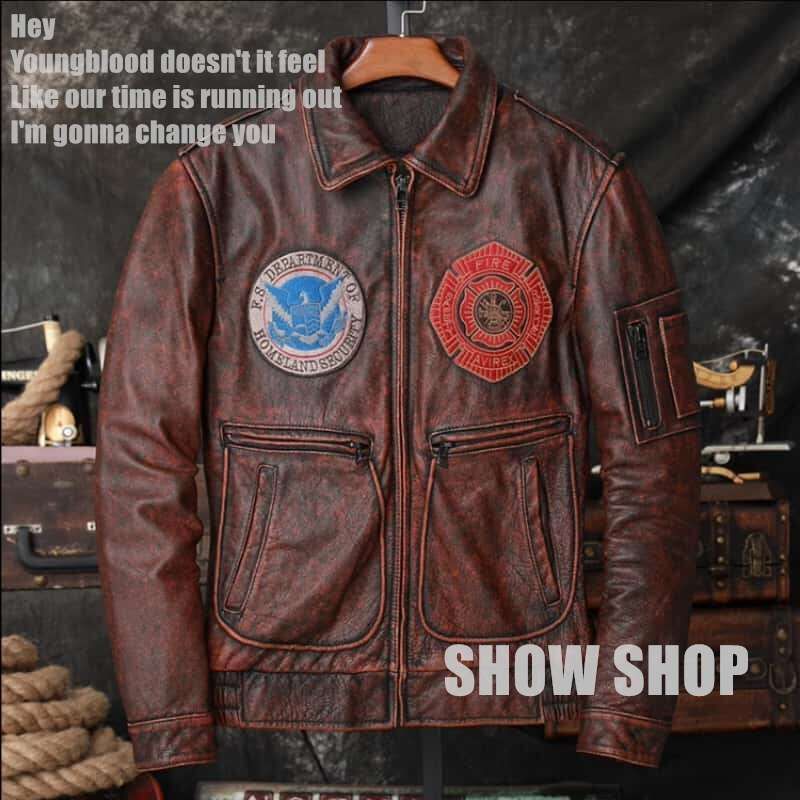 美品 メンズファッション アメカジ バイクレザー 牛革 ヴィンテージ 