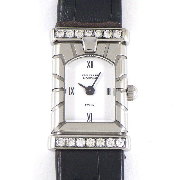 ヴァンクリーフ＆アーペル Van Cleef - Arpels 腕時計 ファサード 531963T5 ダイヤモンドエッジ ホワイト文字盤 SS ダークブラウン アリゲーター レザーベルト クオーツアナログ