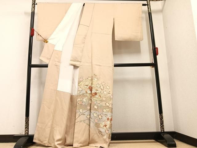 平和屋着物●豪華色留袖 駒刺繍 地紙枝花文 暈し染め 金銀彩 正絹 AABA8176ph