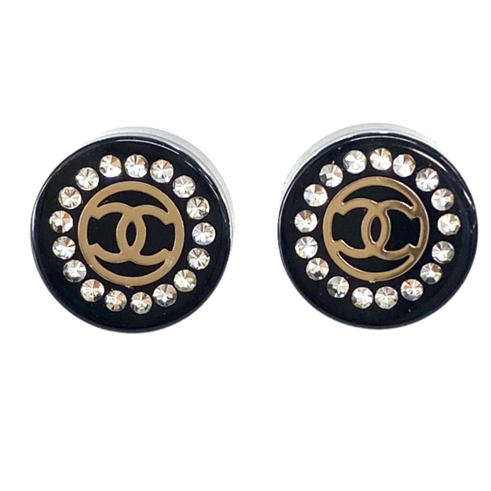 CHANEL シャネル ピアス ココマーク アクリル ラインストーン ブラック 丸 17A ブラック AB（良い）ランク 中古  tdc-000661-4c