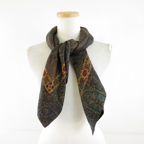 d*3様 20251104　シャネル　CHANEL　スカーフ　花　グリポア　パー シャネル CHANEL 大判スカーフ シルク混 グリポア ペイズリー柄 黒 茶