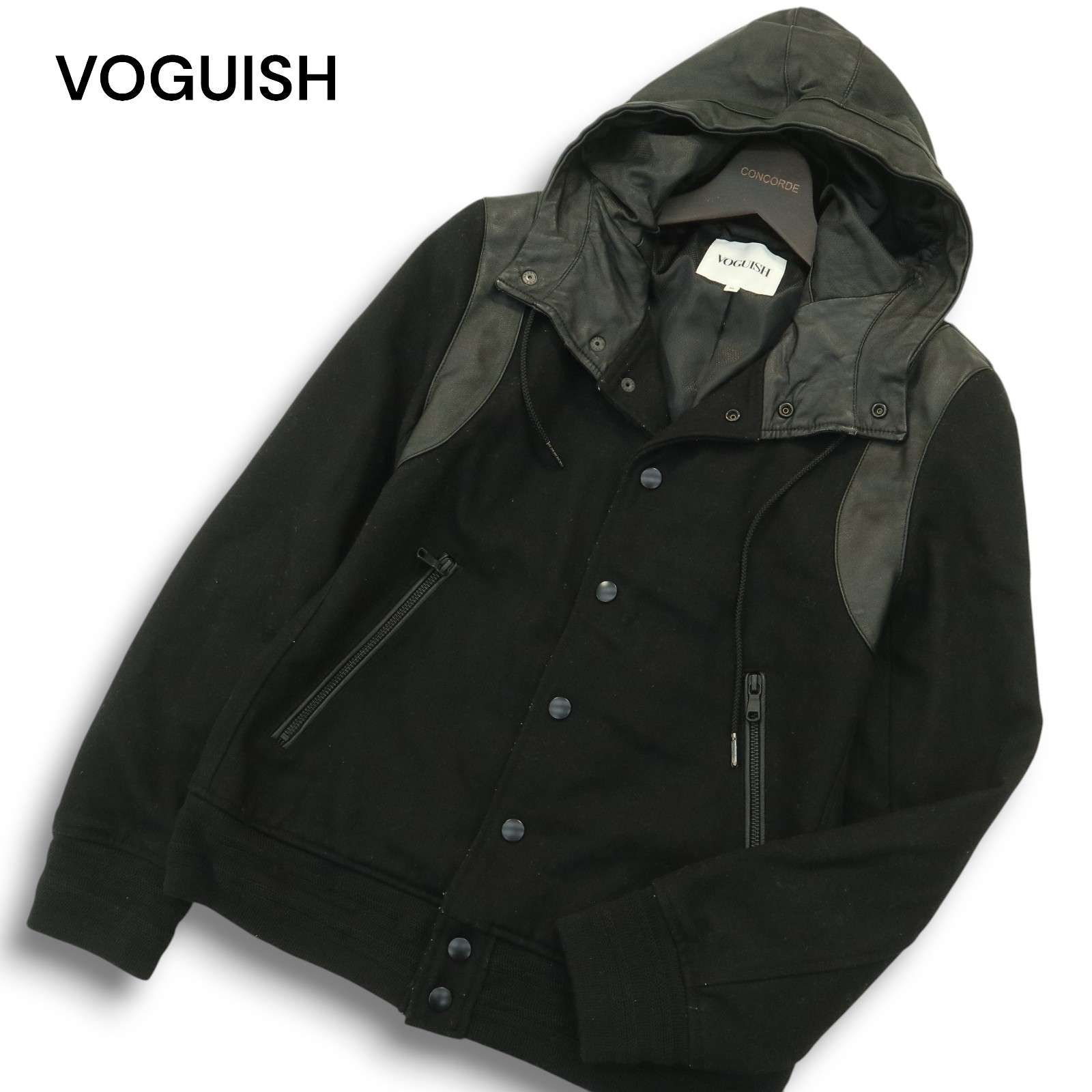 VOGUISH　ボーギッシュ レザージャケット　メンズ　フード　羊革　ブラックM VOGUISH ボーギッシュ レザージャケット メンズ フード 羊革